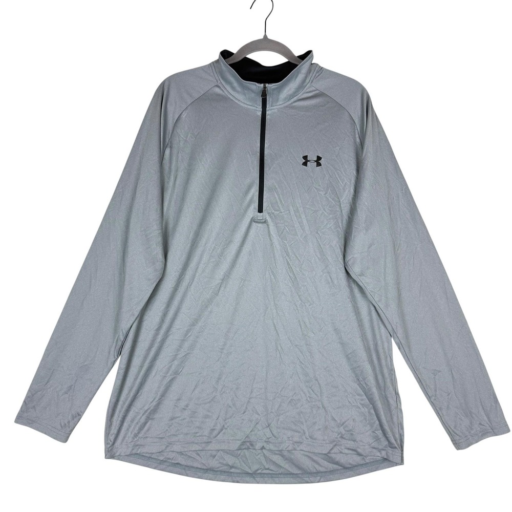 Under Armour Pullover Mens 2XL Gray 1/4 Zip Mock Neck HeatGear Athletic Training